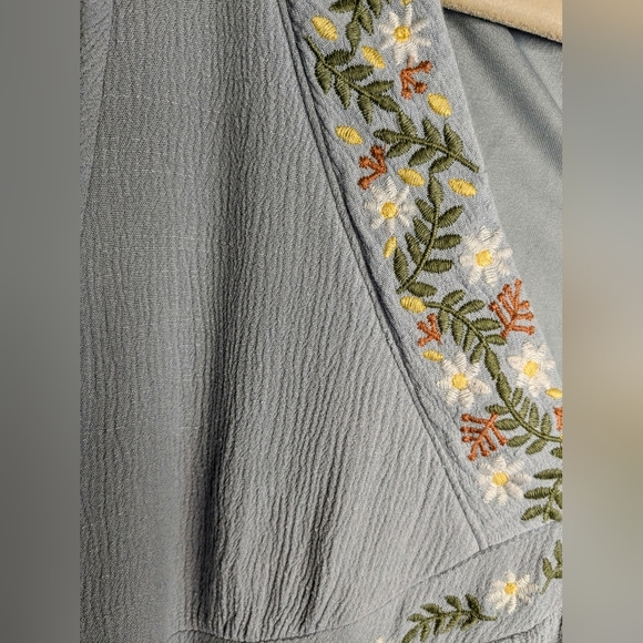 In Loom Baby Doll Top Size M Flutter Sleeves Embroidery Powder Blue Color J-2 - Picture 8 of 12